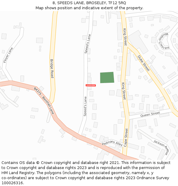 8, SPEEDS LANE, BROSELEY, TF12 5RQ: Location map and indicative extent of plot