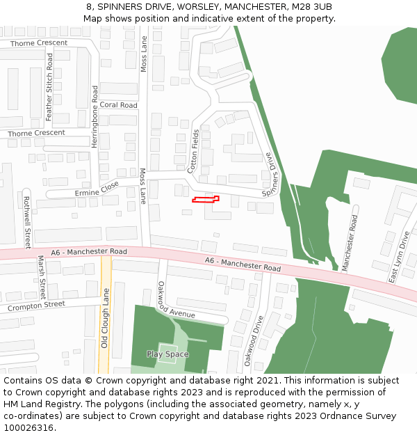 8, SPINNERS DRIVE, WORSLEY, MANCHESTER, M28 3UB: Location map and indicative extent of plot