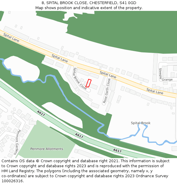 8, SPITAL BROOK CLOSE, CHESTERFIELD, S41 0GD: Location map and indicative extent of plot