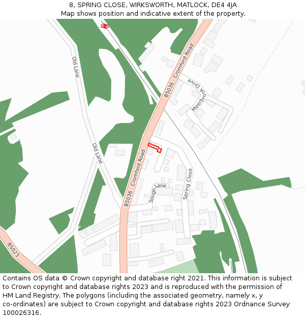 8, SPRING CLOSE, WIRKSWORTH, MATLOCK, DE4 4JA: Location map and indicative extent of plot