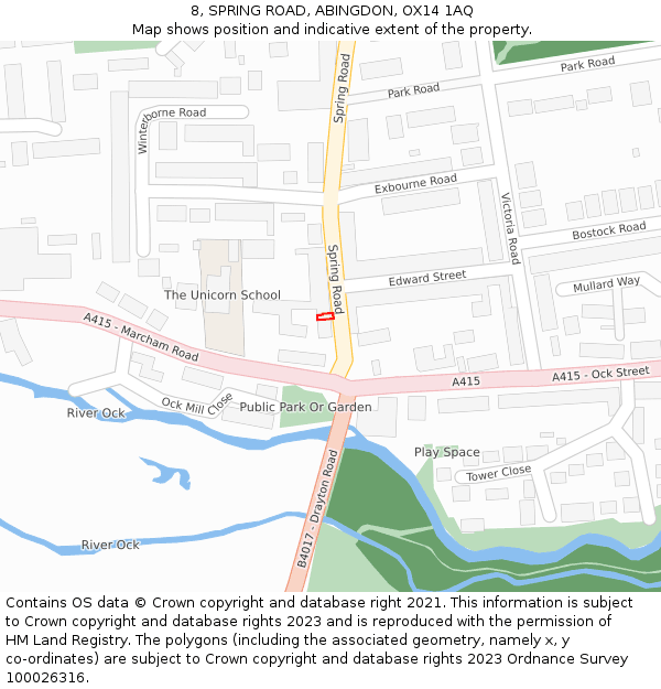 8, SPRING ROAD, ABINGDON, OX14 1AQ: Location map and indicative extent of plot