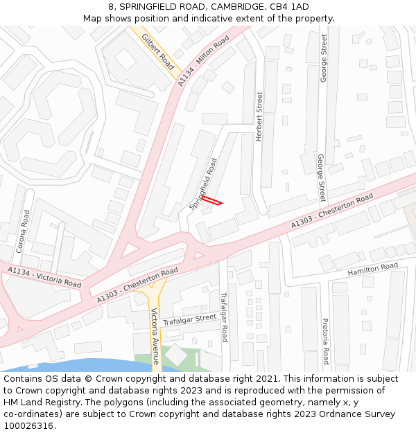 8, SPRINGFIELD ROAD, CAMBRIDGE, CB4 1AD: Location map and indicative extent of plot