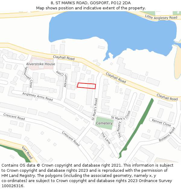 8, ST MARKS ROAD, GOSPORT, PO12 2DA: Location map and indicative extent of plot
