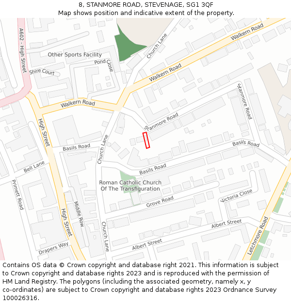 8, STANMORE ROAD, STEVENAGE, SG1 3QF: Location map and indicative extent of plot