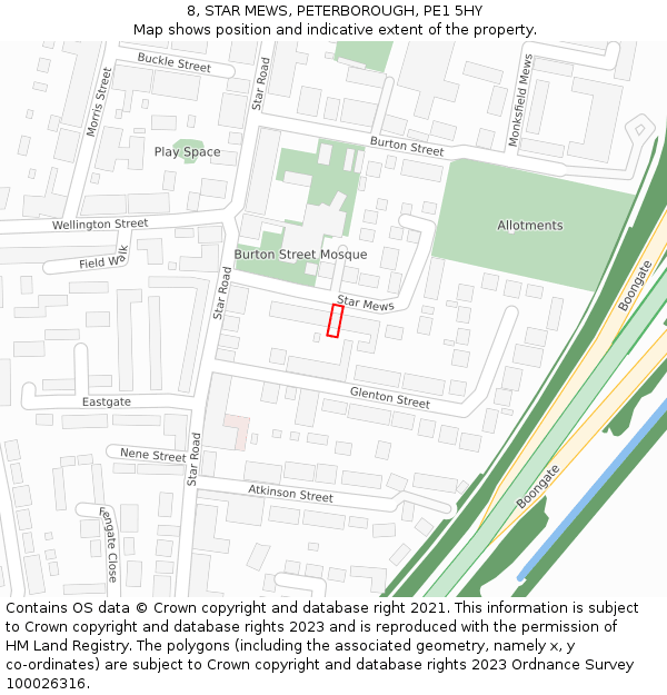 8, STAR MEWS, PETERBOROUGH, PE1 5HY: Location map and indicative extent of plot