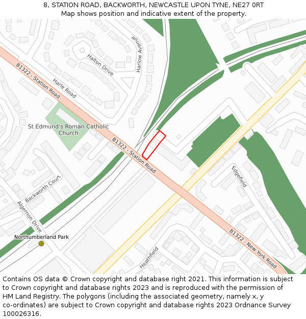 8, STATION ROAD, BACKWORTH, NEWCASTLE UPON TYNE, NE27 0RT: Location map and indicative extent of plot