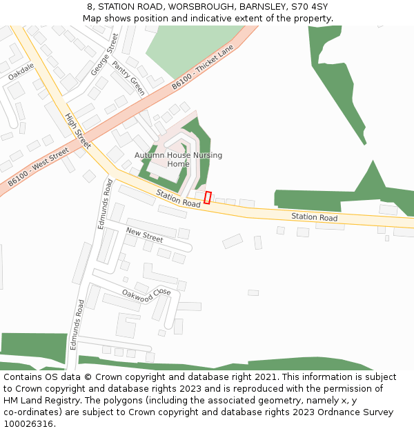 8, STATION ROAD, WORSBROUGH, BARNSLEY, S70 4SY: Location map and indicative extent of plot