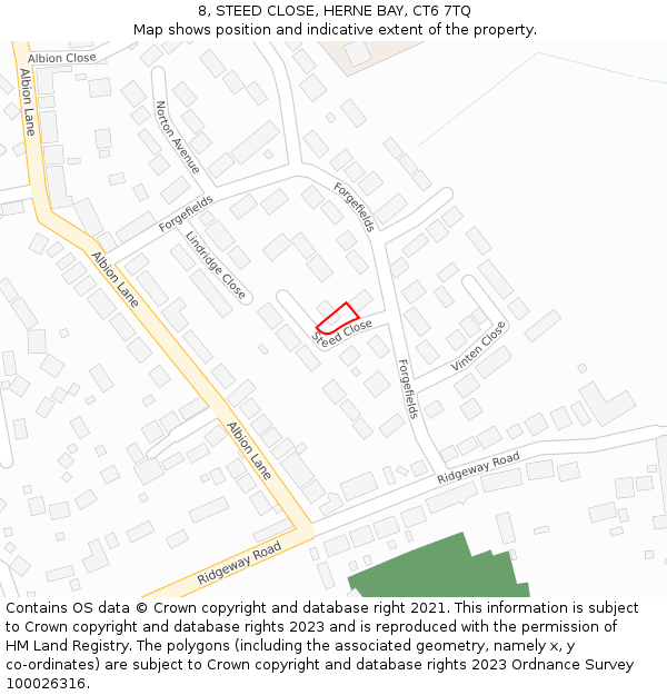 8, STEED CLOSE, HERNE BAY, CT6 7TQ: Location map and indicative extent of plot