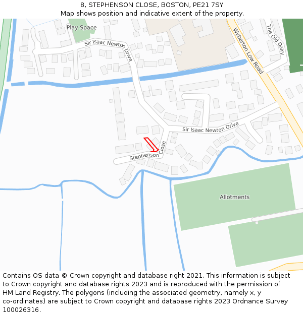 8, STEPHENSON CLOSE, BOSTON, PE21 7SY: Location map and indicative extent of plot