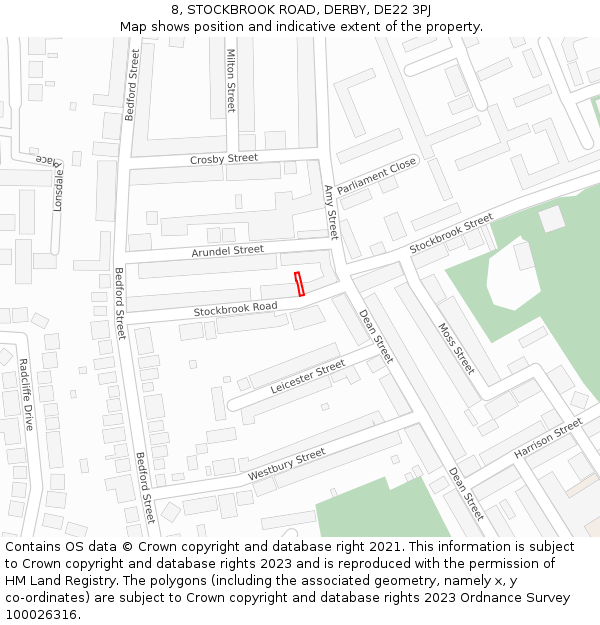 8, STOCKBROOK ROAD, DERBY, DE22 3PJ: Location map and indicative extent of plot