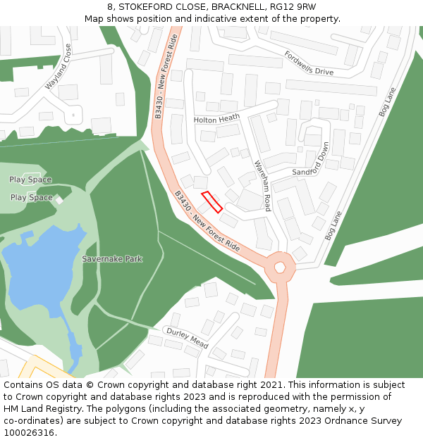 8, STOKEFORD CLOSE, BRACKNELL, RG12 9RW: Location map and indicative extent of plot