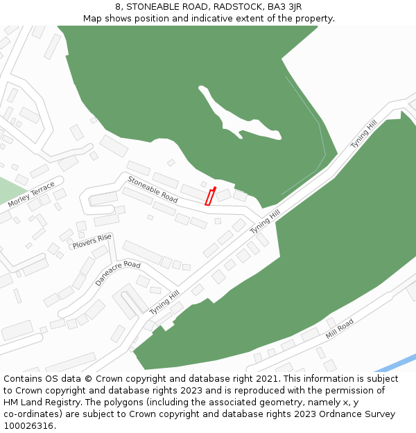 8, STONEABLE ROAD, RADSTOCK, BA3 3JR: Location map and indicative extent of plot