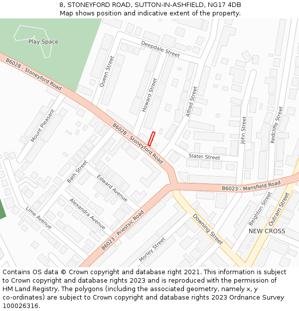 8, STONEYFORD ROAD, SUTTON-IN-ASHFIELD, NG17 4DB: Location map and indicative extent of plot