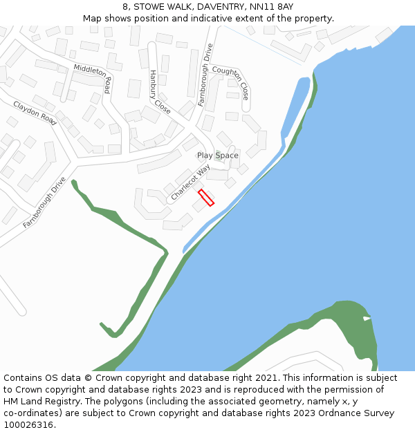 8, STOWE WALK, DAVENTRY, NN11 8AY: Location map and indicative extent of plot
