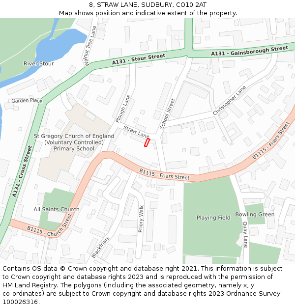 8, STRAW LANE, SUDBURY, CO10 2AT: Location map and indicative extent of plot