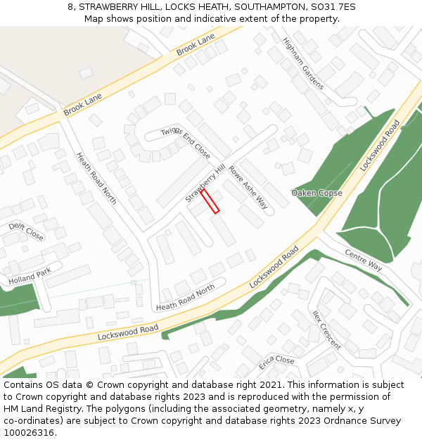 8, STRAWBERRY HILL, LOCKS HEATH, SOUTHAMPTON, SO31 7ES: Location map and indicative extent of plot