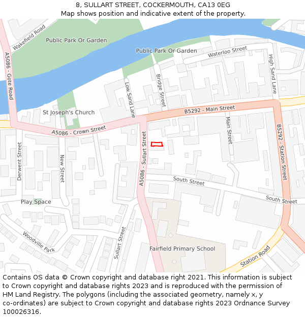 8, SULLART STREET, COCKERMOUTH, CA13 0EG: Location map and indicative extent of plot