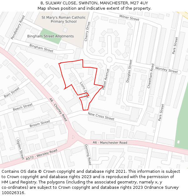 8, SULWAY CLOSE, SWINTON, MANCHESTER, M27 4UY: Location map and indicative extent of plot
