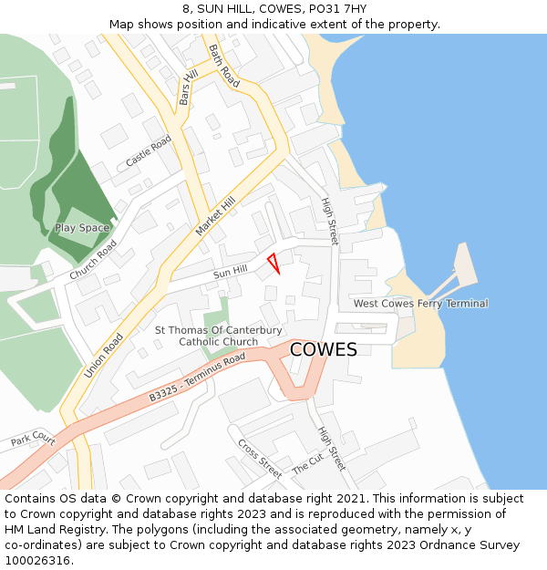 8, SUN HILL, COWES, PO31 7HY: Location map and indicative extent of plot