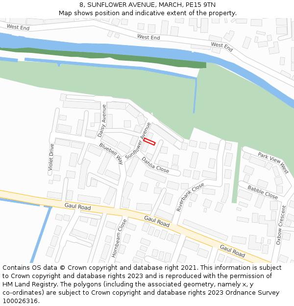 8, SUNFLOWER AVENUE, MARCH, PE15 9TN: Location map and indicative extent of plot