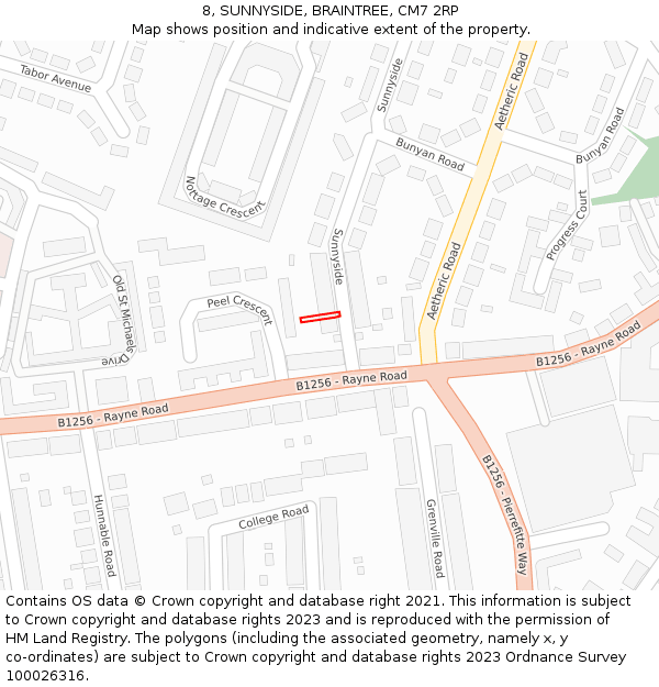 8, SUNNYSIDE, BRAINTREE, CM7 2RP: Location map and indicative extent of plot