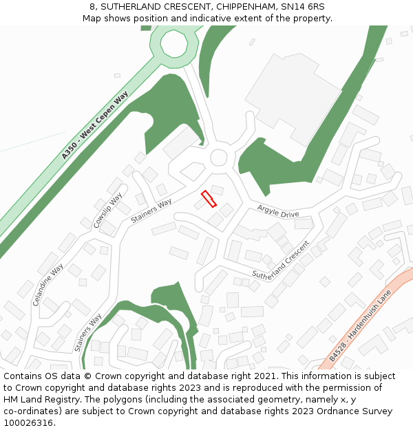 8, SUTHERLAND CRESCENT, CHIPPENHAM, SN14 6RS: Location map and indicative extent of plot