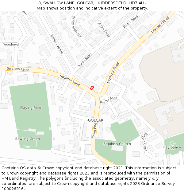 8, SWALLOW LANE, GOLCAR, HUDDERSFIELD, HD7 4LU: Location map and indicative extent of plot