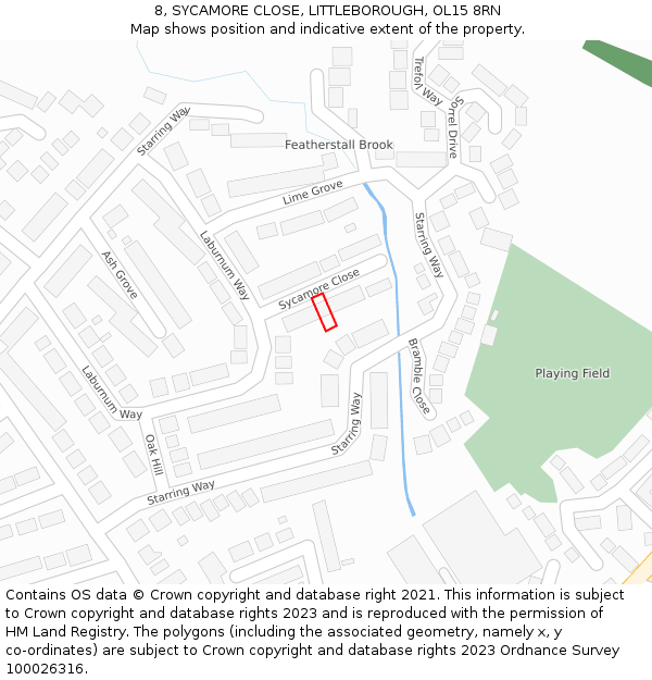 8, SYCAMORE CLOSE, LITTLEBOROUGH, OL15 8RN: Location map and indicative extent of plot