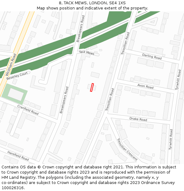 8, TACK MEWS, LONDON, SE4 1XS: Location map and indicative extent of plot
