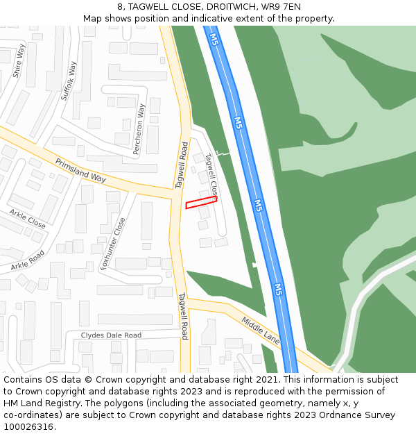 8, TAGWELL CLOSE, DROITWICH, WR9 7EN: Location map and indicative extent of plot