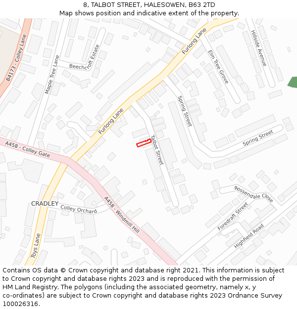 8, TALBOT STREET, HALESOWEN, B63 2TD: Location map and indicative extent of plot