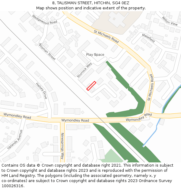8, TALISMAN STREET, HITCHIN, SG4 0EZ: Location map and indicative extent of plot