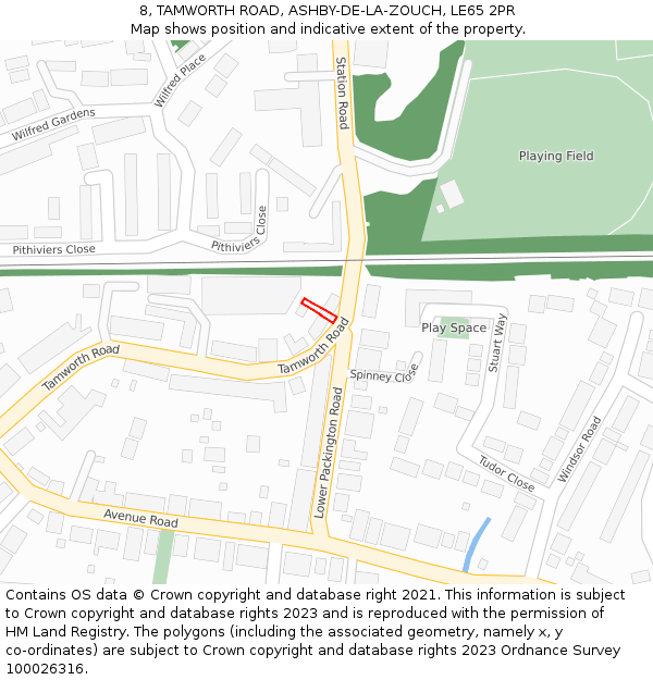 8, TAMWORTH ROAD, ASHBY-DE-LA-ZOUCH, LE65 2PR: Location map and indicative extent of plot