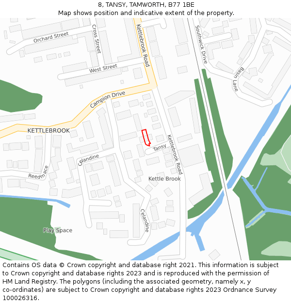 8, TANSY, TAMWORTH, B77 1BE: Location map and indicative extent of plot