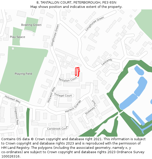 8, TANTALLON COURT, PETERBOROUGH, PE3 6SN: Location map and indicative extent of plot