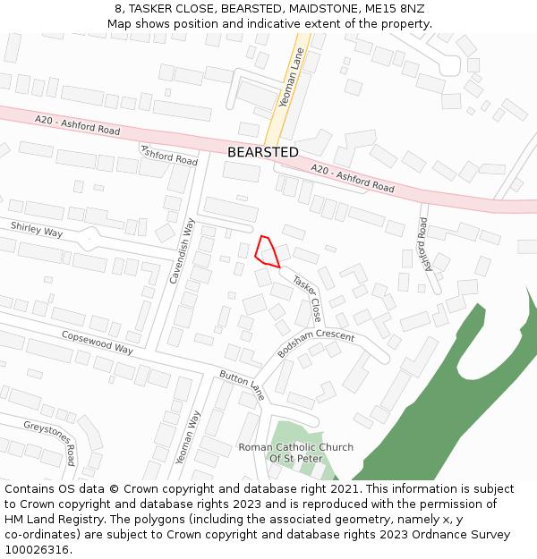 8, TASKER CLOSE, BEARSTED, MAIDSTONE, ME15 8NZ: Location map and indicative extent of plot