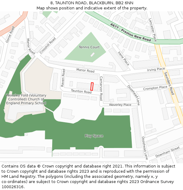 8, TAUNTON ROAD, BLACKBURN, BB2 6NN: Location map and indicative extent of plot