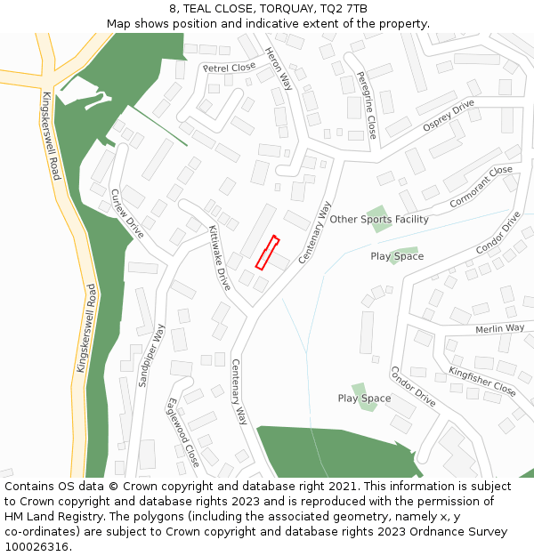 8, TEAL CLOSE, TORQUAY, TQ2 7TB: Location map and indicative extent of plot