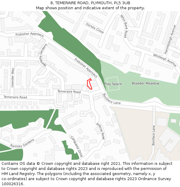 8, TEMERAIRE ROAD, PLYMOUTH, PL5 3UB: Location map and indicative extent of plot