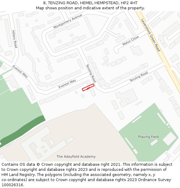 8, TENZING ROAD, HEMEL HEMPSTEAD, HP2 4HT: Location map and indicative extent of plot