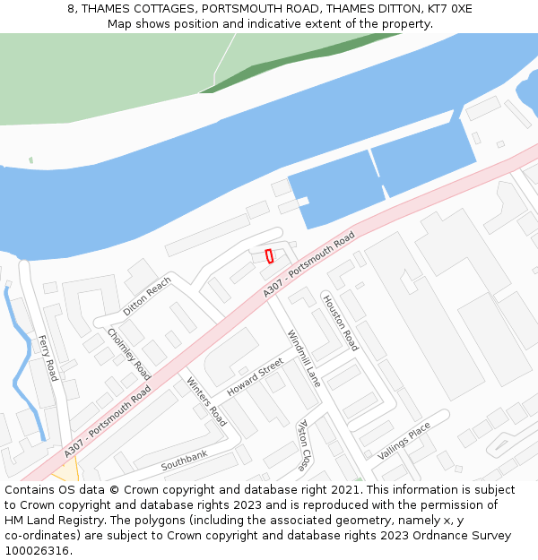 8, THAMES COTTAGES, PORTSMOUTH ROAD, THAMES DITTON, KT7 0XE: Location map and indicative extent of plot