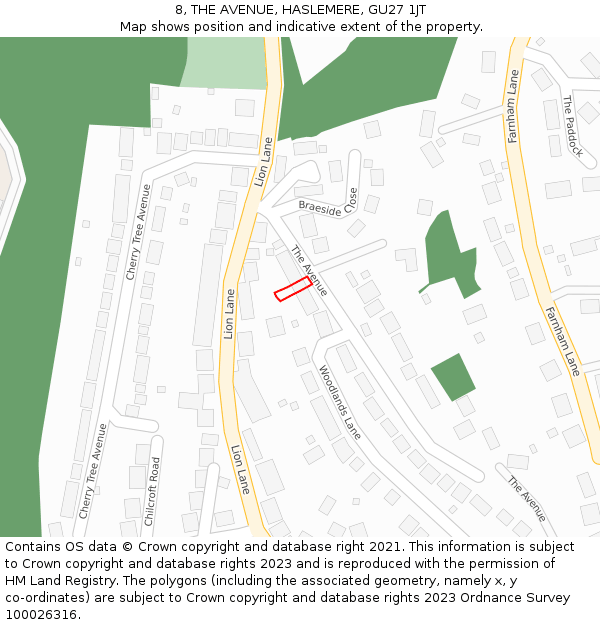 8, THE AVENUE, HASLEMERE, GU27 1JT: Location map and indicative extent of plot