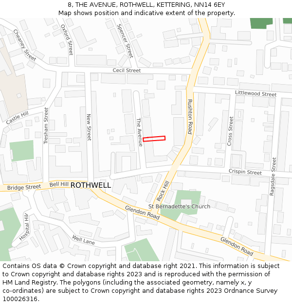 8, THE AVENUE, ROTHWELL, KETTERING, NN14 6EY: Location map and indicative extent of plot