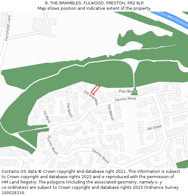 8, THE BRAMBLES, FULWOOD, PRESTON, PR2 9LR: Location map and indicative extent of plot