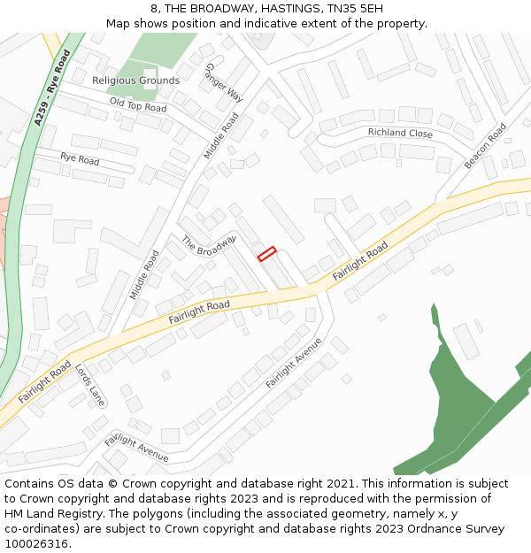 8, THE BROADWAY, HASTINGS, TN35 5EH: Location map and indicative extent of plot