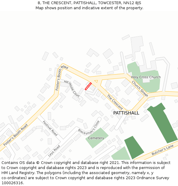 8, THE CRESCENT, PATTISHALL, TOWCESTER, NN12 8JS: Location map and indicative extent of plot