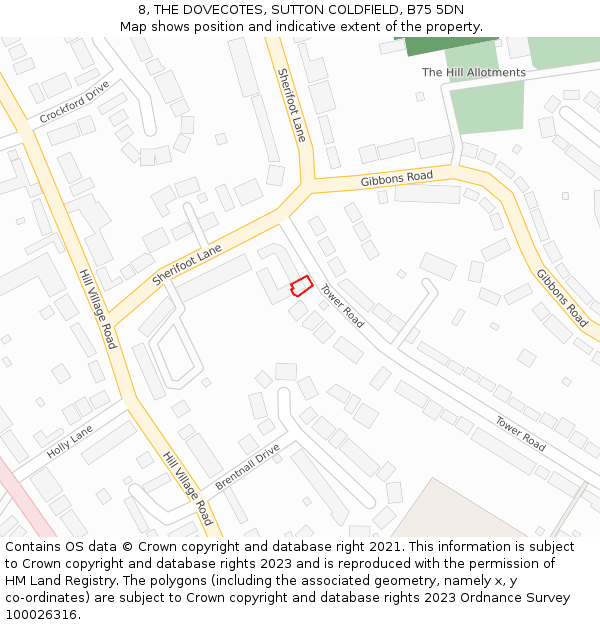 8, THE DOVECOTES, SUTTON COLDFIELD, B75 5DN: Location map and indicative extent of plot