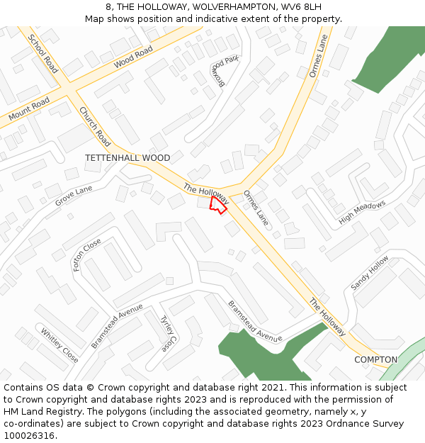 8, THE HOLLOWAY, WOLVERHAMPTON, WV6 8LH: Location map and indicative extent of plot