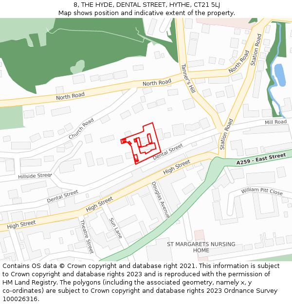 8, THE HYDE, DENTAL STREET, HYTHE, CT21 5LJ: Location map and indicative extent of plot