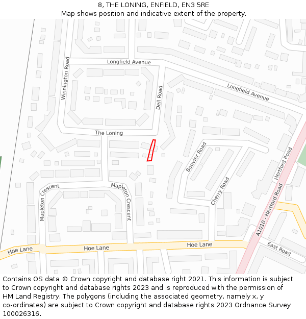 8, THE LONING, ENFIELD, EN3 5RE: Location map and indicative extent of plot